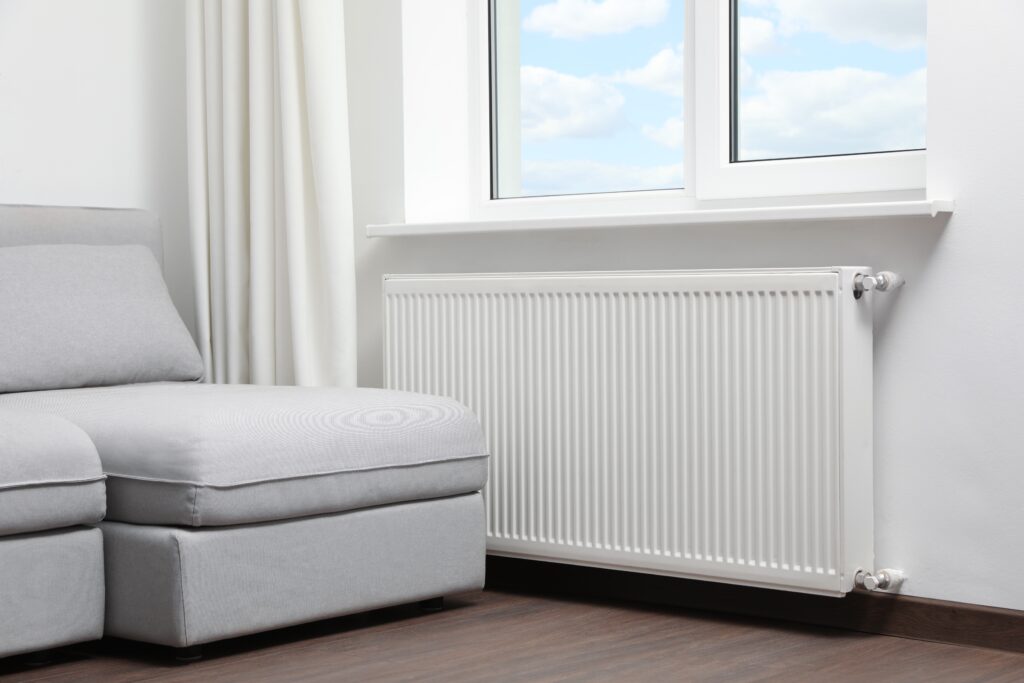 wall mounted radiator in tidy living room